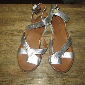 Miz Mooz Womens Silver Leather Platform Sandals 37
